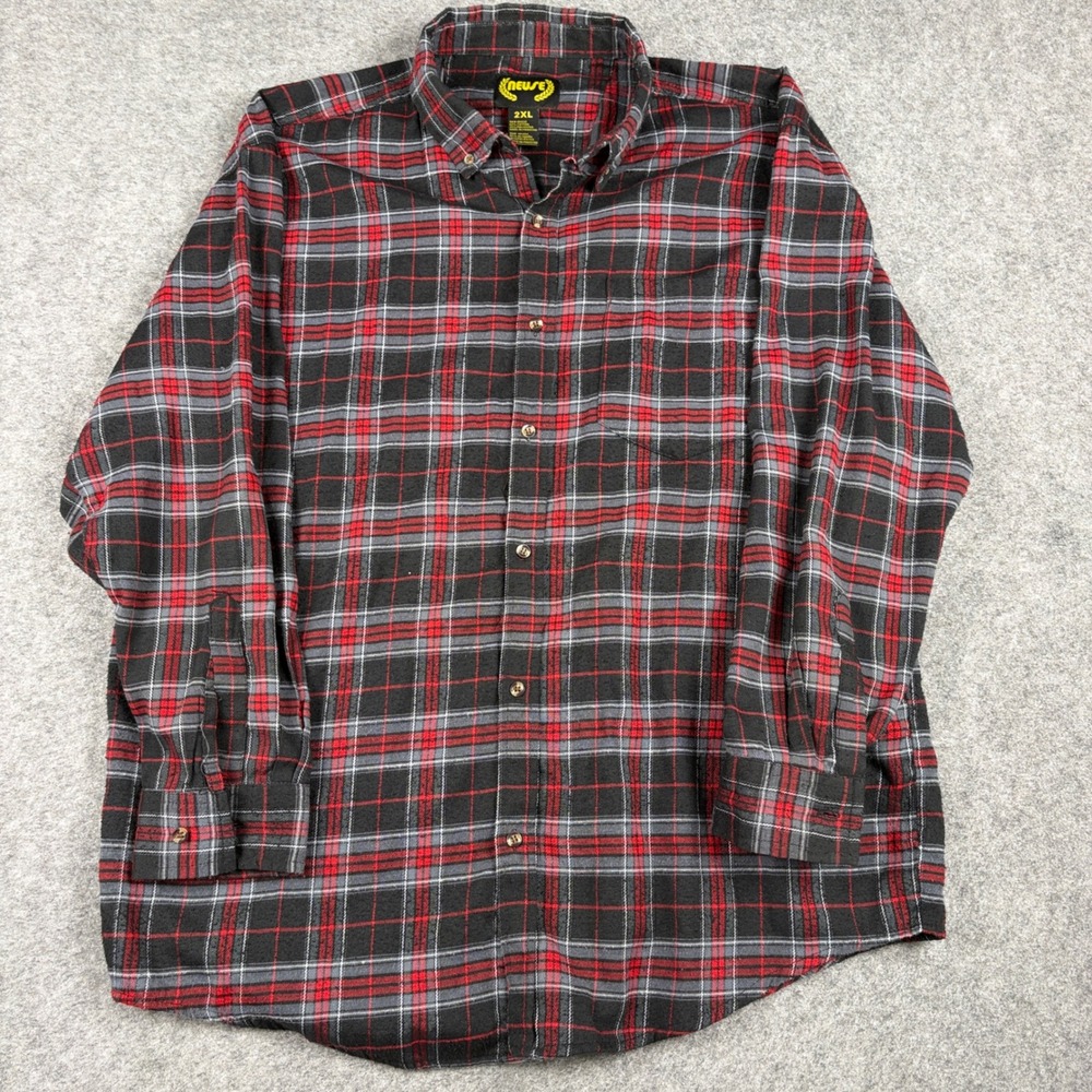Neuse Flannel Shirt Mens 2XL Red Black Plaid Long Sleeve Button Down